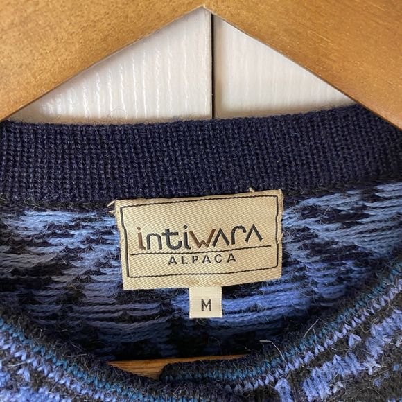 Intiwara M‎ 100% Alpaca Sweater Cardigan Vintage Abstract Tapestry Silver button - Picture 5 of 5